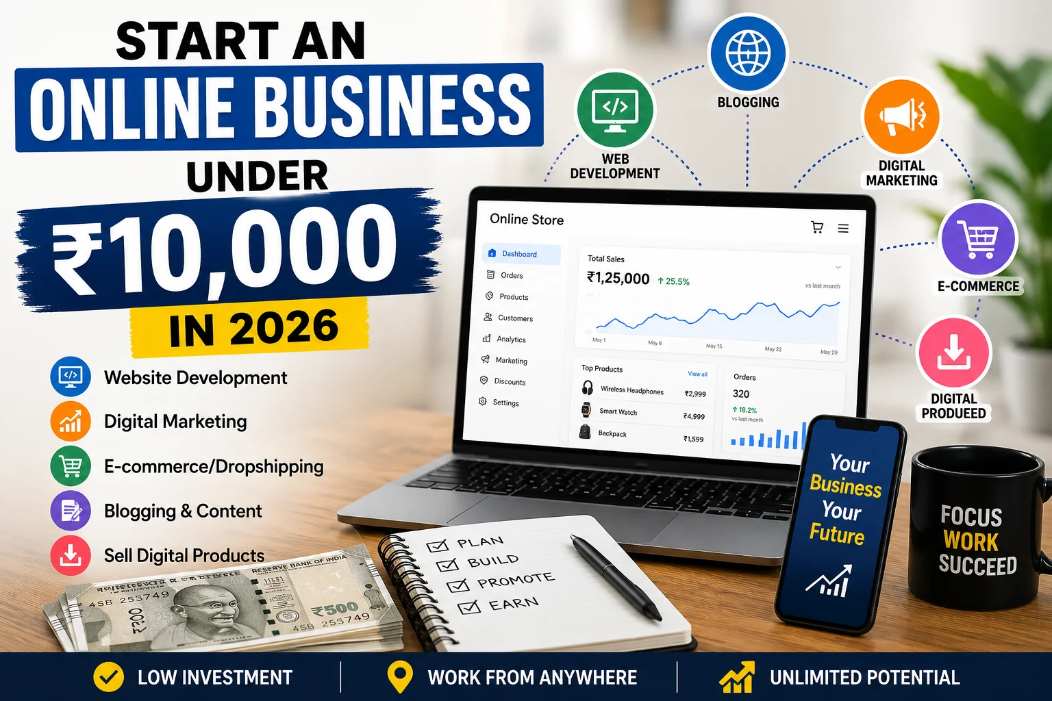 Start an Online Business in India for Less than ₹10,000 Start an Online Business in India for Less than ₹10,000